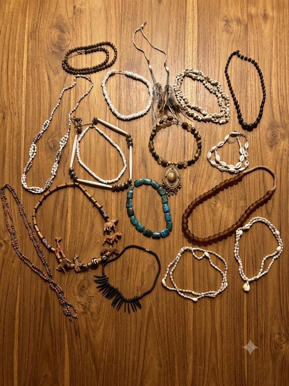 Boho Mixed Bead Necklace Collection in Brown, White, Turquoise